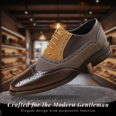 Andrew | Brogue Oxfords - Brown & Tan Wingtip Dress Shoes