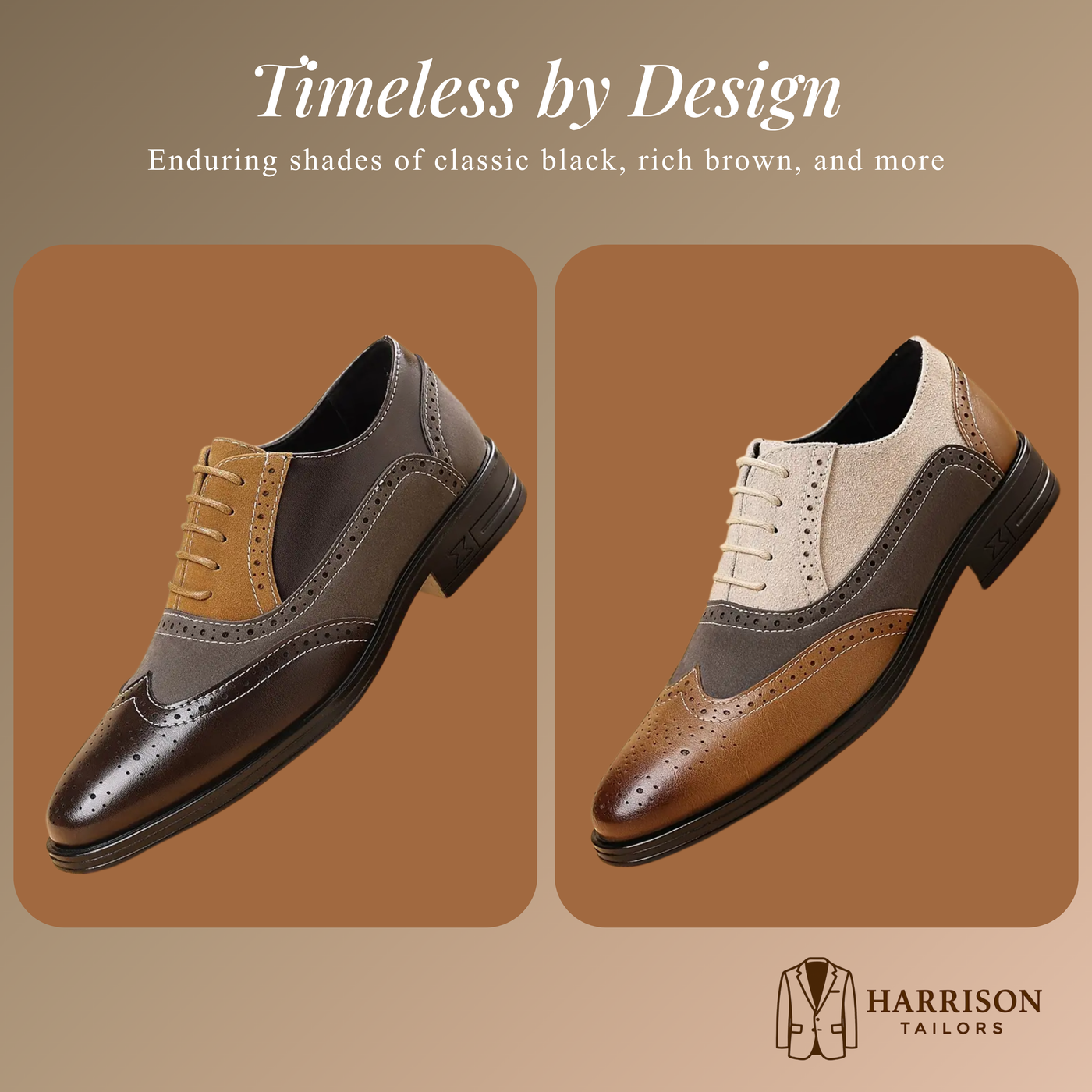 Andrew | Brogue Oxfords - Brown & Tan Wingtip Dress Shoes
